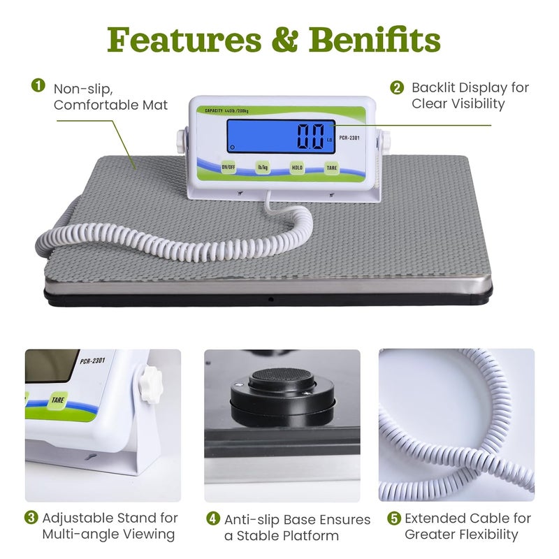 ScaleBelly Extra Wide Medical Physician Scale - 440 lb/200 kg Capacity, High Accuracy Digital Display, Heavy Duty Portable Body Weight Scale for Home, Office, Hospital, Gym & Bariatric Use - Image 4